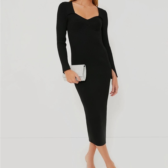 MOON RIVERBlack Long Sleeve Sculpted Midi Dress
